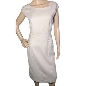 Theory Women's Size 6 Pencil Midi Dress Linen Pockets Beige